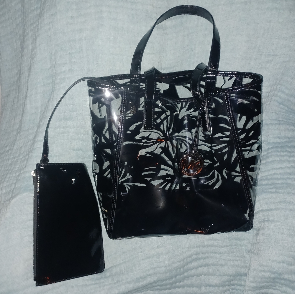 Michael Kors PVC Black and Clear Tropical Bag w/ wallet